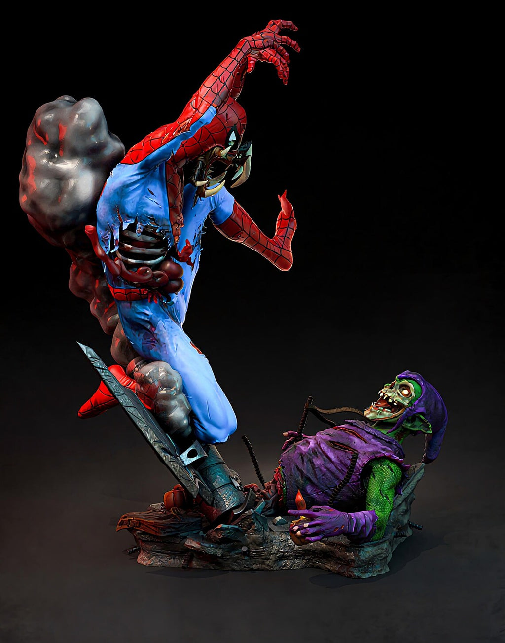 Zombie Spider-Man vs Lizard – Premium 3D Collectible Statue | Horror Superhero Display Figure