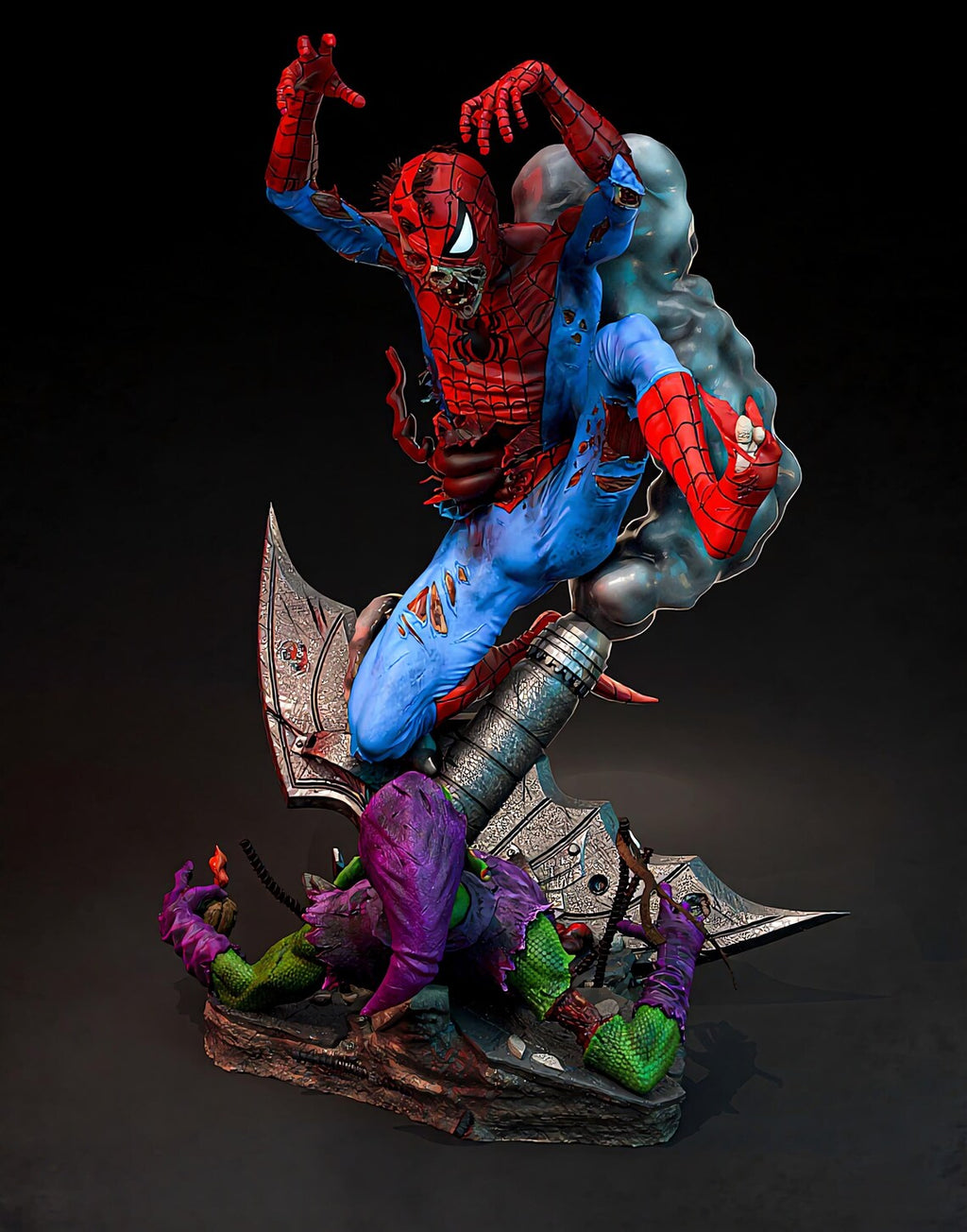 Zombie Spider-Man vs Lizard – Premium 3D Collectible Statue | Horror Superhero Display Figure